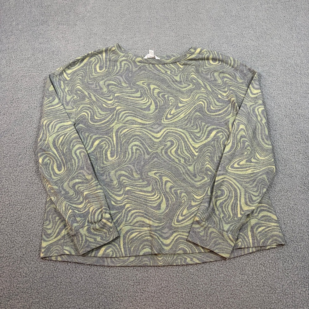 Time and Tru Top Womens L 12-14 Green Psychedelic Marble Swirl Long Sleeve Tee